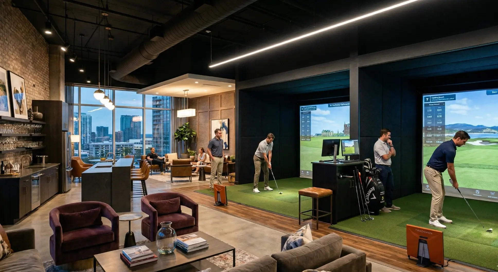 Private golf simulator and social environment for Five Iron Reserve